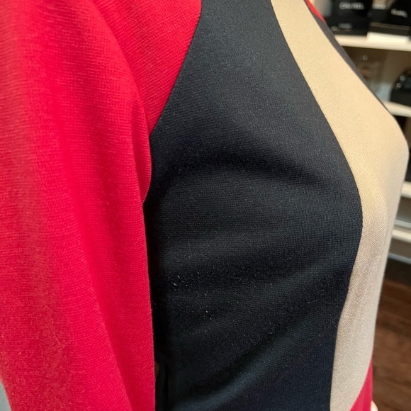 Chetta B Colorblock Red Black Beige Pencil Sheath Top Sz10 - Picture 5 of 9